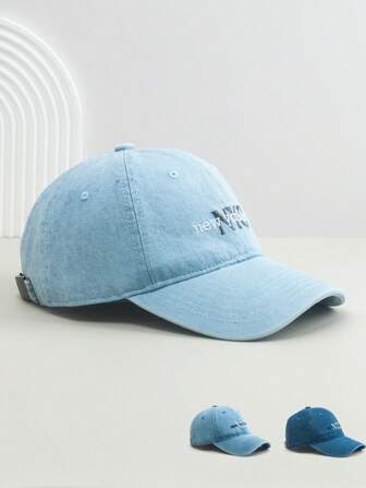 1 pièce Casquette de baseball en denim pour femmes, nouvelle couleur unie avec lettres NYC brodées. Protection solaire polyvalente pour l'extérieur, mode décontractée