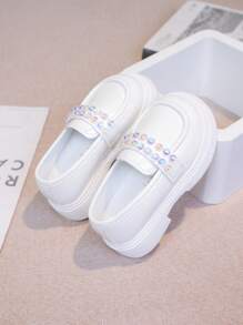Girls' Soft Bottom Loafers New Autumn Versatile Low Vamp British Style Small Leather Shoes, Children