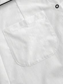 Women's White Lapel Long Sleeve Multi-Pocket Lab Coat, Contrast Color Lapel Jacket, Pharmacy/Lab Uniform, Fashionable For Commuting And Work - White - View 5