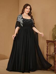 宝石镶嵌露肩连衣裙和长袍二合一奢华亮片镶嵌长款晚礼服