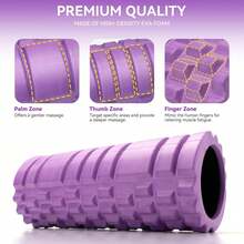 Rodillo de espuma para masaje muscular, rodillo de ejercicio de alta densidad patentado de 13" para liberación de puntos de activación musculares y miofasciales, yoga, rodillo de espalda para acondicionamiento físico, yoga (morado) - Morado - Ver 2