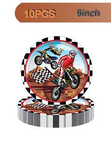 10 件越野摩托车派对盘子、9 盎司杯子和餐巾派对用品摩托车主题派对餐具套装越野摩托车越野自行车派对装饰礼品生日、淋浴、服务 10 - 彩色 - 查看 12