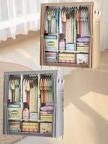 1 pieza Armario portátil, armario de moda multifuncional, a prueba de polvo, de pie, estantería de almacenamiento con cortina para dormitorio/sala de estar, regalo para vacaciones/Navidad/niños - Multicolor - Ver 13