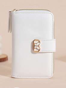 Fashionable Butterfly Buckle Foldable Simple Elegant Fresh Solid Color Zipper Coin Purse Wallet For Women Beige Wallet Cute Wallet Mini Wallet Small Wallet - Beige - View 3