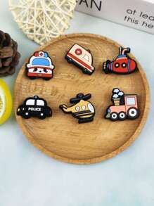 6pcs/Set Car And Plane Cartoon Pattern Sandal Charms & Bracelet Accessories DIY Customized Slippers And Phone Decor, Suitable For Car Enthusiast Birthday & Holiday Gifts