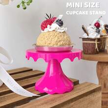 1-Piece 4.7-Inch Dessert Table Display Set Made Of Plastic, Cake Stand, Cupcake Holder, Serving Trays, Versatile Design For Birthday Celebrations - 霓虹粉紅 - 查看 9