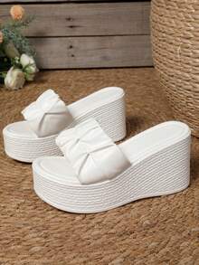 Sandali da donna con zeppa e platform bianchi, alla moda, versatili, antiscivolo, con tacco alto a punta aperta, suola spessa, adatti per l'estate