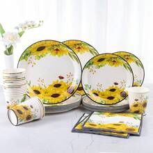 Sunflower Disposable Paper Plates & Napkins, 7/9 Inch Sunflower Party Supplies, Bridal Shower Plates & Napkins, Sunflower Themed Decorations, Party Paper Plates Napkins For Party, Birthday, Wedding Tea
