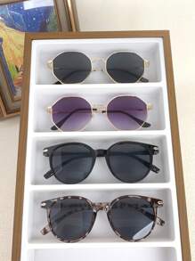 6pcs Rivets Decor Round Frame Polygonal Design Fashion Eyeglasses For Women For Summer Beach Vacation,Outdoor,Travel