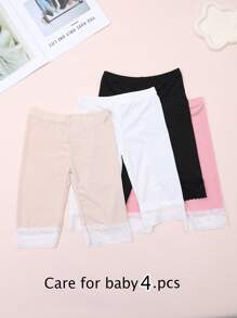 4 Paar Mädchen Süße Spitze Saum Strick Leggings Knöchellang, Eleganter Damenstil, Geeignet für den täglichen Gebrauch, alle Jahreszeiten