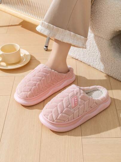 [4 Colors, 5 Sizes Available] Solid Color Indoor Warm Slippers Suitable For Home Wear In Autumn/Winter