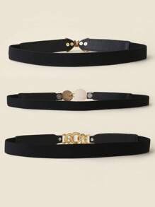 1/3pcs Women Elastic Waist Cincher, Pearl Buckle Skinny Waist Belt, Bow Tie Elastic Waistband, Fashion Versatile Waist Belt For Dress, Sweater, Jacket, Women Alloy Buckle Waist Belt