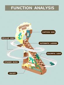 恐龙过山车玩具、恐龙爬梯音乐玩具、恐龙赛道、电动赛道游戏自动攀爬器、带恐龙迷你车的爬梯玩具、圣诞节、万圣节和新年礼物（不含电池） - 彩色 - 查看 7