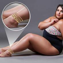 S.Extra Large Anklets For Women Large Ankle, 14K  Dainty Anklets For Women Waterproof, 10"+2" Adjustable Large Ankle Bracelets For Women Plus Size, Ankle Bracelets For Women - Gold-5pcs - View 3