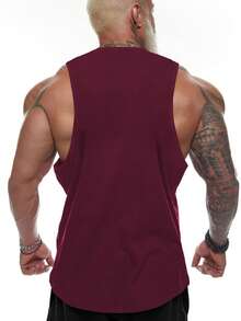 CHERRY FLAVOR With Cherries Print Men's Tank Top, Casual Sleeveless Athletic Tank Top, Breathable Comfy Tops - Dark Red - View 2