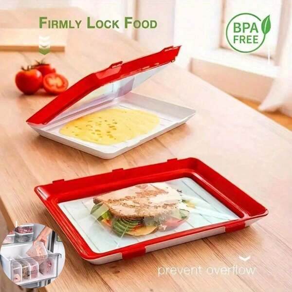 Storage Container, Stackable And Reusable Food Trays With Lids, Vacuum Food Preservation Box, For Storing Fruits, Vegetables, Bread, And Meat, Kitchen Organization And Storage, Kitchen Accessories