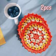 2/7 Peças Porta-copos de Crochê Feitos à Mão Boêmios, Rendas Redondas Multicoloridas, Jogos Americanos Vazados Resistentes ao Calor, Descansos de Copo e Garrafa de Crochê para Festas, Casamentos, Reuniões de Mesa, Melhor Presente
