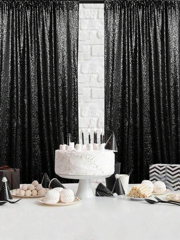 1pc/2pcs Black Sequin Fringe Curtain, Shiny Background Curtain, Farmhouse Wedding, Home Birthday, Gender Reveal, Baby Shower, Bridal Shower Decor, Home Decoration, Room Decor, Glitter Photography Backdrop, Suitable For Party Decoration, Can Be Matched With Metal Arch And Holiday Party Balloons.