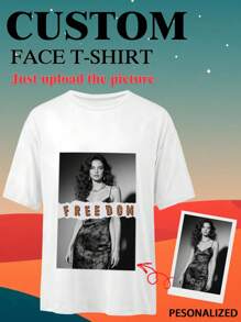 Custom Valentine's Day Men's Round Neck T-Shirts, Personalized Short Sleeve Tees For Him, Quick-Dry Breathable Fabric Custom T-Shirts, Funny Face Printed Casual Tops, Anniversary/Birthday/Wedding Gift, Ideal For Boyfriend Husband Best Friend - Colorful/Cute/Adorable/Stylish/Personalized Designs, Lightweight Summer Wear, Gym Travel Daily Gift