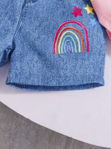 Infant Girls' Cute Cloud Print T-Shirt And Shorts 2-Piece Casual Outfit, Spring/Summer