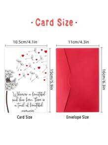 1 Elegant Black & White Condolence Card With Red Hearts & Dandelion Design - Thoughtful Message For Any Occasion, Includes Red Envelope, Condolence Card | Elegant Card Design | Detailed Illustration, Condolence Cards For All Occasions
