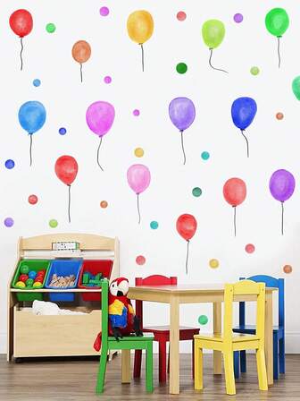 1set Colorful Balloon Wall Stickers PVC Colorful Polka Dot Wall Decals Watercolor Fabric Big Balloons Wall Stickers Self-Adhesive Removable Peel And Stick Vinyl Decals For Kids Room Decor Nursery Classroom Playroom Wall Decor Home Decor Personalised Stickers