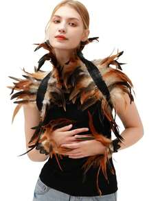 羽毛披肩和羽毛腕袖套装，羽毛披肩服装羽毛耸肩披肩万圣节服装领子哥特式维多利亚风格适合万圣节、狂欢节、朋克派对、化妆舞会 - 彩色 - 查看 5