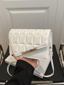 时尚绗缝翻盖方形手提包，适合女士，多功能休闲手提包，适合购物和约会