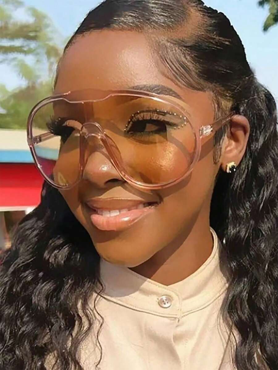 1 件女士时尚飞行员镜框 Y2K 超大时尚眼镜，适合街头风格 - 彩色 - 查看 1