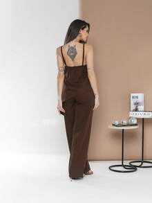 Asymmetric Blouse Set With Elegant Palazzo Pants C3142 - Marrón Chocolate - Ver 2