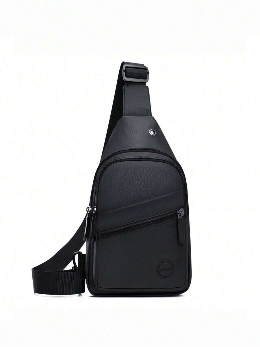 1 Pc Casual Solid Color Waist Bag Zipper Multiple Pockets Adjustable Strap Crossbody Bag Lightweight Chest Pocket Coin Wallet With Earphone Hole For Daily/Outing/Exercise/Sprots - Black - View 1