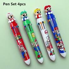 SuperMario 14 Stück/Set Mini Notizbuch mit 10 Cartoon Motiven und ausziehbarem Kugelschreiber, linierter Notizblock, kreatives mehrfarbiges Schreibwarengeset für Büro, Schule, Lernen, Notizen und Weihnachtsschulbedarf, Schulanfang