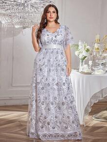 SUPGIR [Vestido de noche de gala de flores bordado con lentejuelas, cuello de rhinestone, mangas abullonadas elegantes] - Blanco - Ver 3