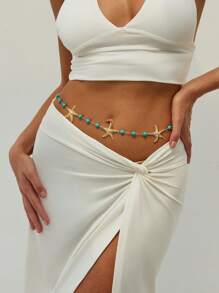1 pièce Chaîne de taille avec décoration d'étoile de mer et coquillage, style géométrique, vacances océaniques. Chaîne de corps élégante et luxueuse, polyvalente et sexy, pour femme, idéale pour les fêtes de vacances