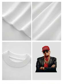 Stylish Heavy Cotton Men's TShirt, 220gsm Pure Cotton, Unique Donald Trump Rapper Design, Perfect For Casual Wear, Ideal For Men Who Appreciate Bold Fashion Statements, A Great Gift Choice. - 白色 - 查看 4