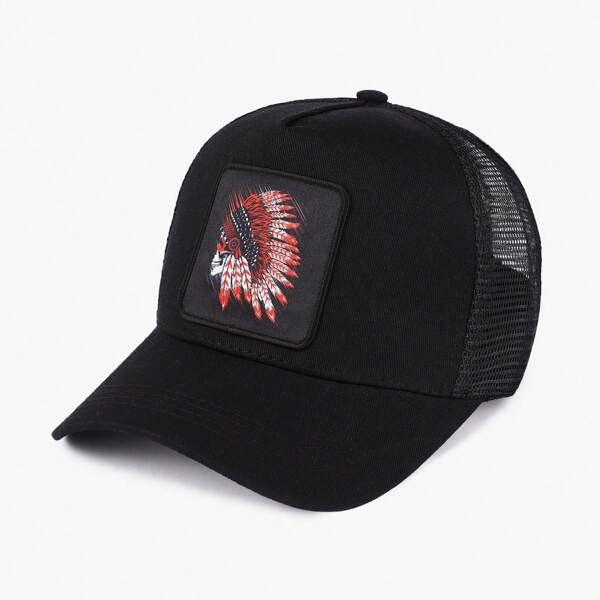 1pc Primitive Man Profile Pattern Breathable Baseball Mesh Cap, Pursuit Of Freedom And Faith Design