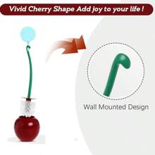 Cepillo de inodoro creativo con soporte, bol y mango largo, herramienta de limpieza del hogar para el baño, con base para almacenamiento y acabado, cerdas gruesas para una limpieza profunda, resistente a la oxidación y a las fugas - forma de cereza roja