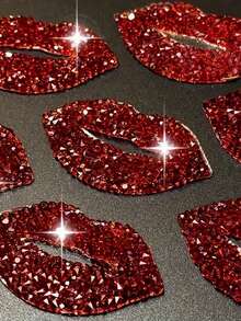 2pcs/10pcs Red Lip Rhinestone Stickers, DIY Fashion Shoes And Jeans Accessories Resin Rhinestone Patch Stickers Red Lip Hot Melt Adhesive Net Rhinestone Stickers DIY Rhinestone Hot Map Luggage, Shoes And Hats Christmas, New Year, Valentine's Day Wedding Decoration. - Multicolor - View 2
