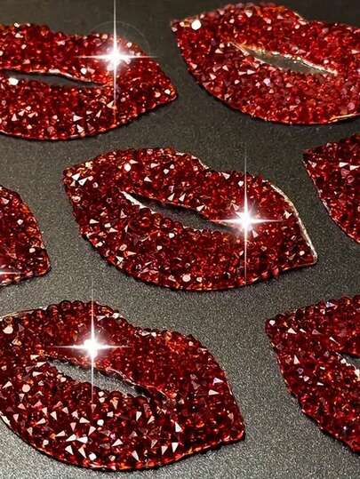 2pcs/10pcs Red Lip Rhinestone Stickers, DIY Fashion Shoes And Jeans Accessories Resin Rhinestone Patch Stickers Red Lip Hot Melt Adhesive Net Rhinestone Stickers DIY Rhinestone Hot Map Luggage, Shoes And Hats Christmas, New Year, Valentine's Day Wedding Decoration.