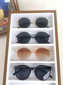 6pcs Rivets Decor Round Frame Polygonal Design Fashion Eyeglasses For Women For Summer Beach Vacation,Outdoor,Travel