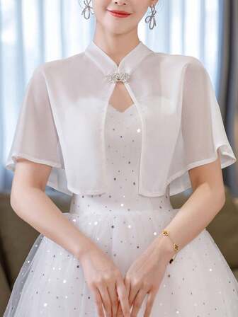 قطعة واحدة شال شيفون أنيق وأنيق وحلو قصير، شال شيفون قصير خفيف الوزن مناسب للمقاسات الكبيرة، قابل للتنفس، كارديجان متعدد الاستخدامات، مناسب للاستخدام اليومي العادي، الزفاف، الحفلات