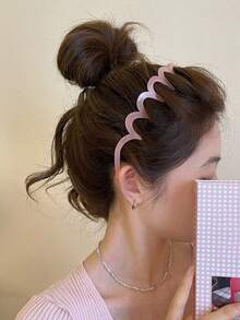 4个/1个 女士 40厘米/15.75英寸周长 防滑齿形 黑色/白色/粉色/玳瑁色塑料发箍，时尚百搭高端优雅简约纯色发饰，适合日常休闲、派对、工作、度假、扎马尾辫、盘发、洗脸、化妆等场合，Z字形发箍发圈，化妆发箍头饰，家居美发配饰 - 彩色 - 查看 4