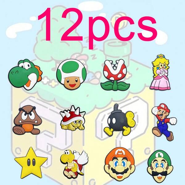 Super Mario 12 Stücke/Set Super Magnetische Kühlschrankaufkleber, Klassisches Spielcharakter Thema, niedliche cartoon-dekorative Magnete, geeignet für Küche und Innenräume - Kühlschrank, Waschmaschine, perfektes Geschenk für -Fans