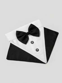 1pc Formal Dog Tuxedo, Wedding Dog Collar With Bow Tie, Adjustable Pet Wedding Collar Bandana, Suitable For Small, Medium And Large Dogs - Black and White - View 10