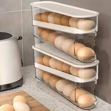 双层滚动鸡蛋分配器 - 可容纳约 12-14 个鸡蛋，自动节省空间的冰箱和橱柜存储，旋转冰箱侧门鸡蛋储存盒，PET 冰箱鸡蛋收纳盒，冰箱鸡蛋托盘，保持鸡蛋新鲜，精美的厨房整理工具，圣诞节礼物，万圣节礼物