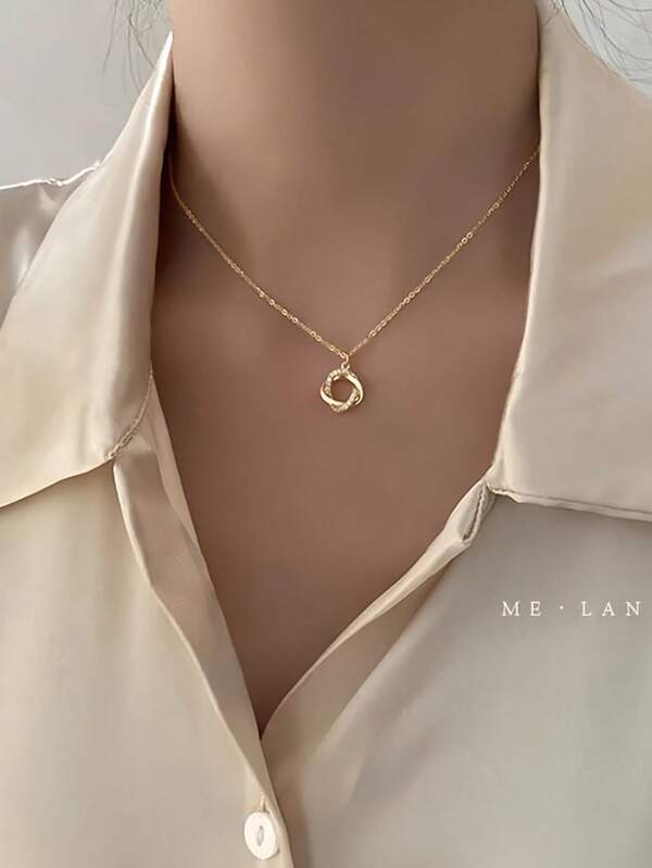 1Pc Elegant Minimalist Style Necklace For Women, Rose Hair Ring, Twisted Curve Necklace, Pendant Necklace, For Daily Dating, Party Wear, A Gift For Best Friend