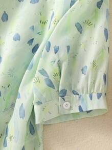 Women's Short Sleeve Button-Down Shirt With Tropical Leaf Print Lapel Collar - Festival Dates Night Out/Party/Travel Blouse For Spring Summer Fall Casual Daily Outfits