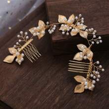 1 Stück Damen Haarschmuck aus Zinklegierung im koreanischen Stil, elegante handgefertigte Haarkamm mit weißer Perlen-Blätter-Optik