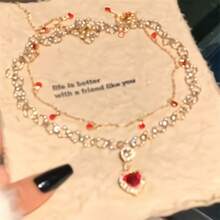 1pc Elegant Pearl Layered Heart Shaped Necklace, Delicate & Sexy, Princess Style