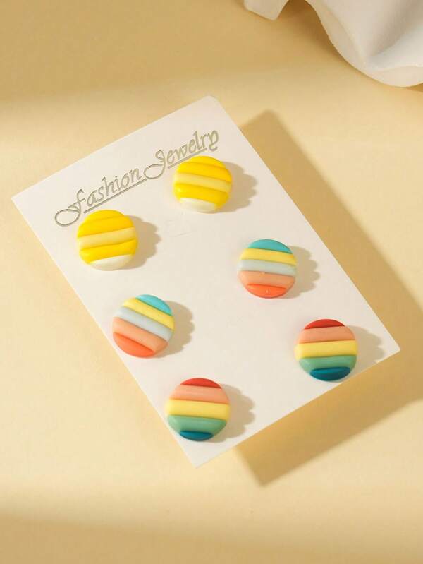 3 Pairs/Set Summer Fashion Cute Colorful Contrast Round Stud Handmade Polymer Clay Earrings For Women, Suitable For Daily & Holiday